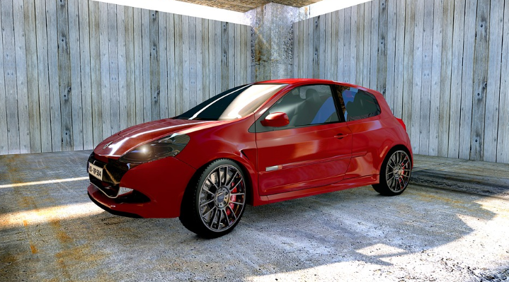 red car in a garage